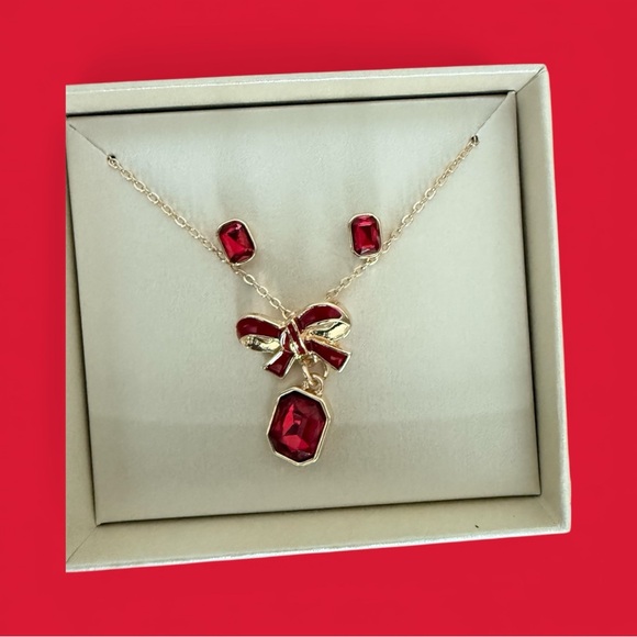 Anne Klein Jewelry - Anne Klein Red and Gold Bow Necklace Set